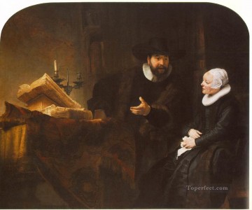 メノナイト牧師コルネリス・クラーエス・アンスロと妻アールチェ・レンブラントとの会話 Oil Paintings